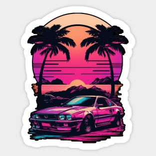 Retro Car in Synthwave Style Sticker